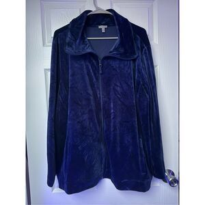 T by Talbots Zip Up Velvet Jacket 3XL Women's Navy Blue Casual Fall Holiday
